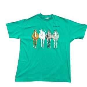 Vintage Hanes Beefy-T Horse Graphic T-Shirt XL Green Winthrop WA Single Stitch